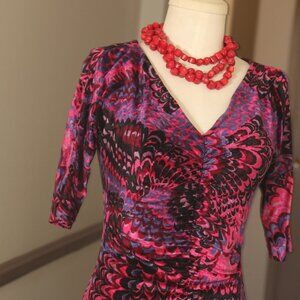 Betsey Johnson rare vintage stretch velveteen red pink black lavender midi dress